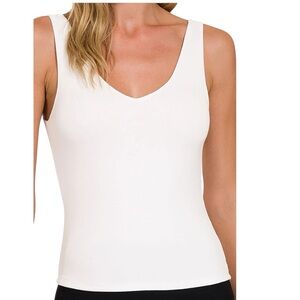 ZENANA Carefree Days White Rayon V-Neck Tank Top Various Sizes